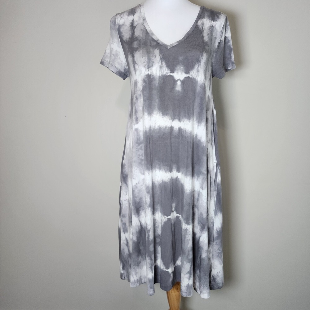 LORD & TAYLOR Tie Dye Dress Womens XS Gray White Swing Festival Hippie Y2K